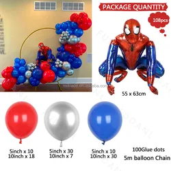 108pcs Arch Garland Red Blue Balloons Chain Set 3D Big Spiderman Foil Ballon Kids Boys Gifts Birthday Party Decorations Supplies