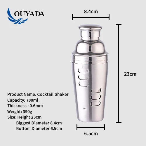 
Factory Direct 700ml stainless steel recipe shakers set per shaker kit cocktail 