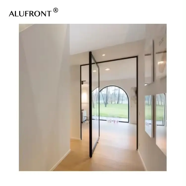 ALUFRONT Glass Luxury Main Entrance Door Steel looked Aluminum Pivot Doors Modern Entry Grey Glass Front Door