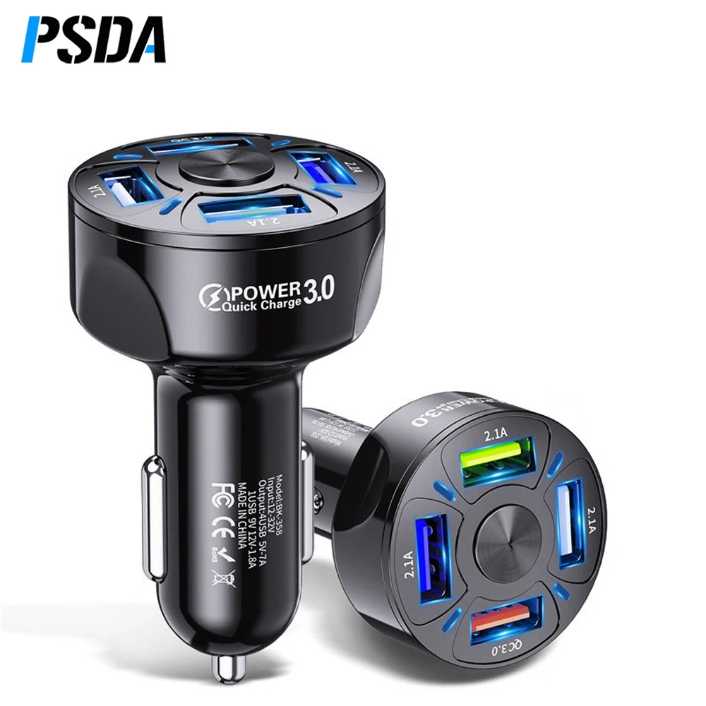 PSDA 4 Port Car USB Charger Quick Charge 3.0 4.0 Universal 7A Fast Charging  Phone Charger for For Samsung Huawei Xiaomi iphone