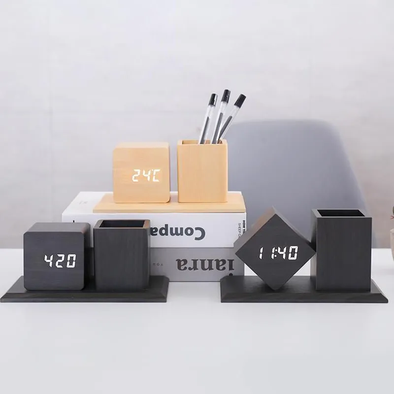 Electronic Desktop Table Decor 2022 USB Clocks LED Wooden Alarm Clock Watch Table Voice Control Digital Wood Despertador