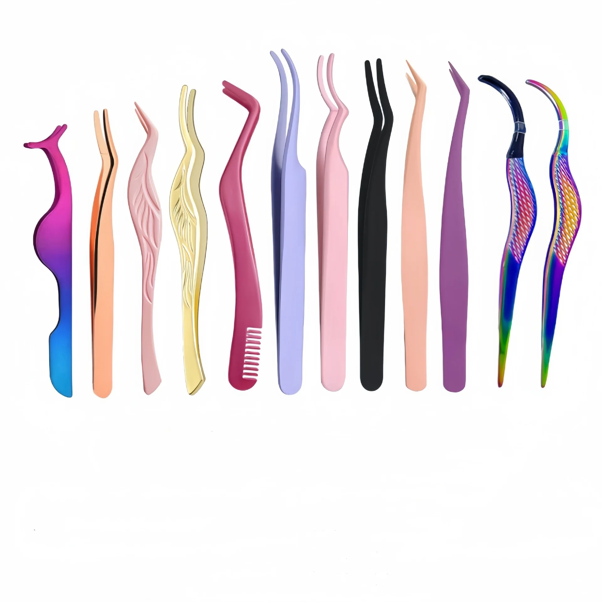 Pinky Leem Custom Logo Stainless Steel Eyelash Tweezers Grip Eyelashes Applicator Pinzette High Quality Volume Lashes Tweezers