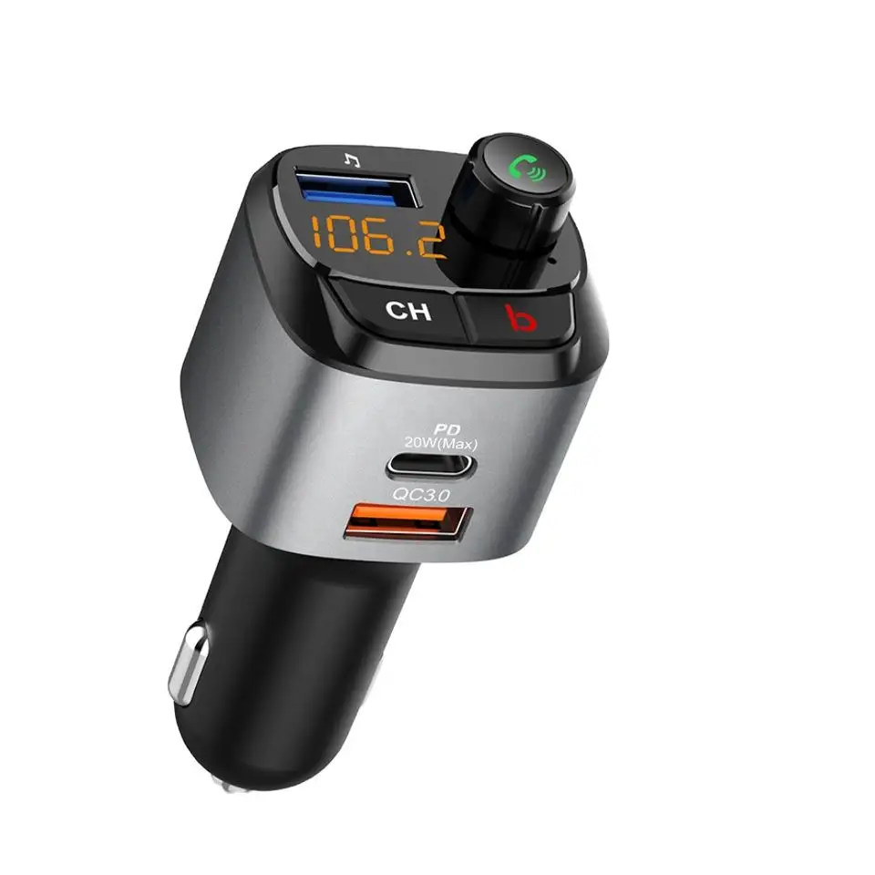 Car Dual USB Ports QC3.0 PD20W Type C Car Charger BT5.0 Bluetooth-MP3 Player FM Transmitter