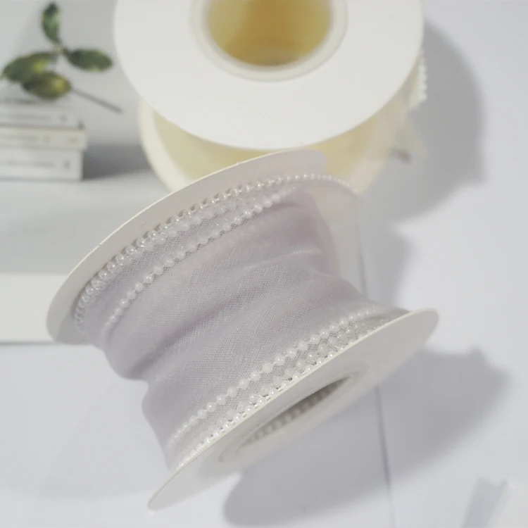 Pearl tail yarn flower gift bouquet packaging ribbon bow mesh pearl ribbon