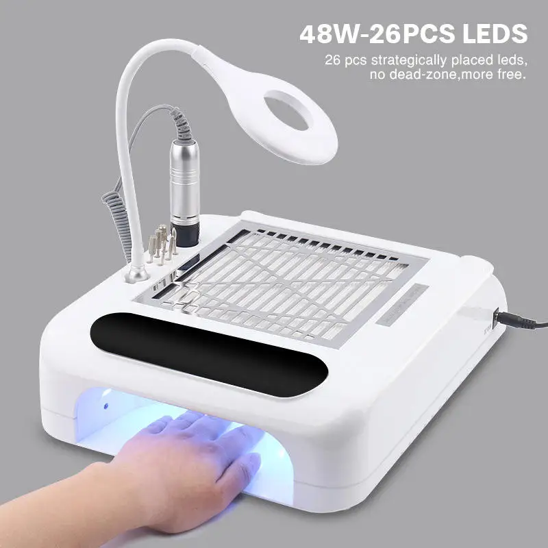 6 In 1 48w Electric Nail Drill Machine 35000rpm Vacuum Cleaner Dust Collector Manicure Hand Pillow Uv Led Nail Lamp Professional