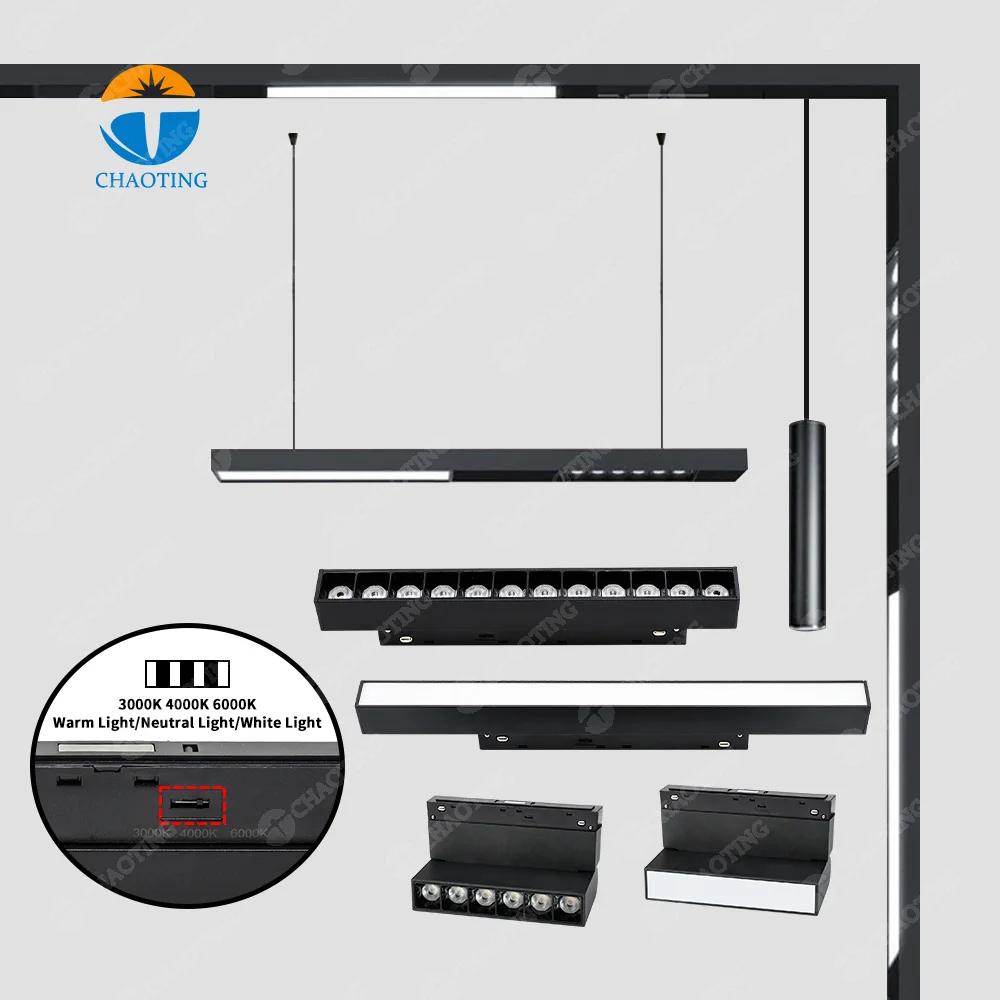 Modern Commercial Linear Tracklight Spot Lamp System 3color Dip Switch Adjustable Spotlight Magnet Magnetic Rail LED Track Light