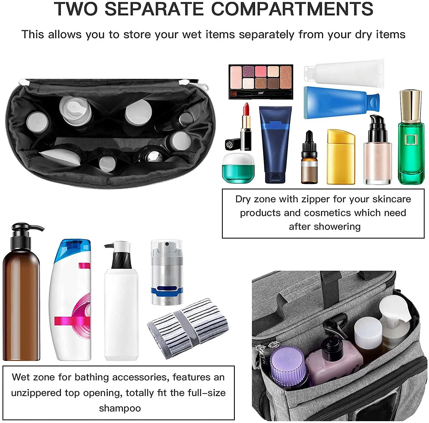 XZ6 Portable Shower Caddy Tote Bag With Mesh Base and Metal Hook For Student Gym Camp Hanging Toiletry Bath Bag Shower Bag