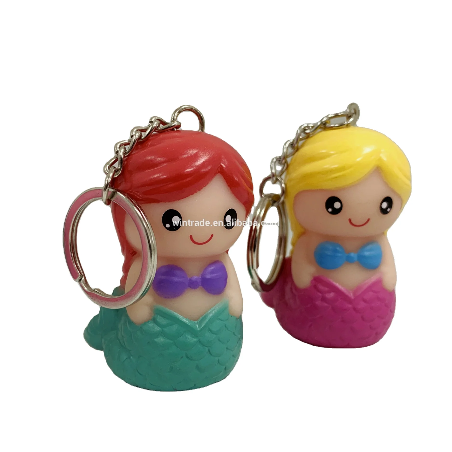 
New Hot Selling 3D Cartoon Sea Mermaid PVC Light Up Keychain For Girl  (1600077386432)