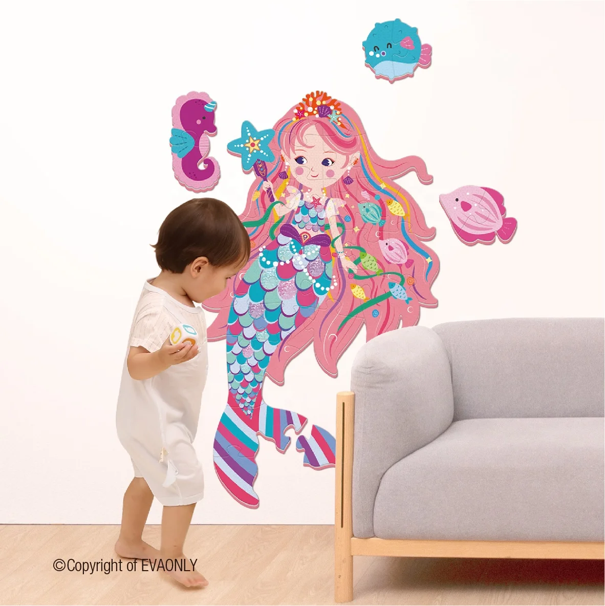 Realistic mermaid animals puzzle 3d foam sheets toys educational for kids girls