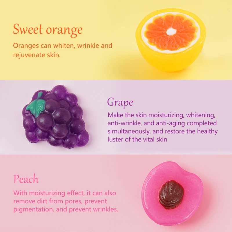 Handmade Natural Organic Fruit Shape Orange Peach Grape Lightening Whitening Bar