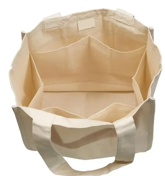Custom logo wholesale reusable eco friendly large grocery packaging bag with compartments cotton canvas tote bag
