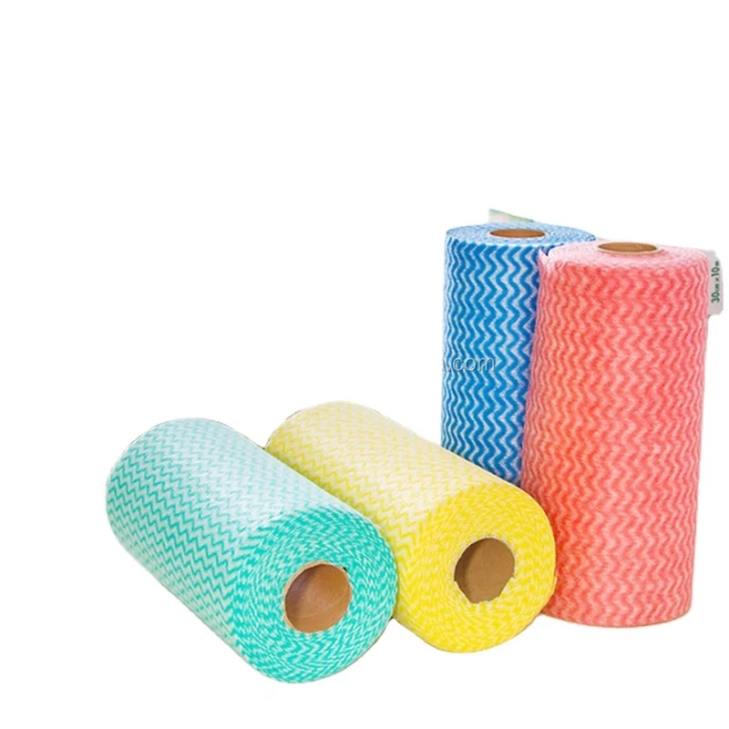 1 Roll Non-Woven Fabric Washing Cleaning Cloth Towels Kitchen Towel Disposable Striped Practical Rags Wiping Scouring Pad