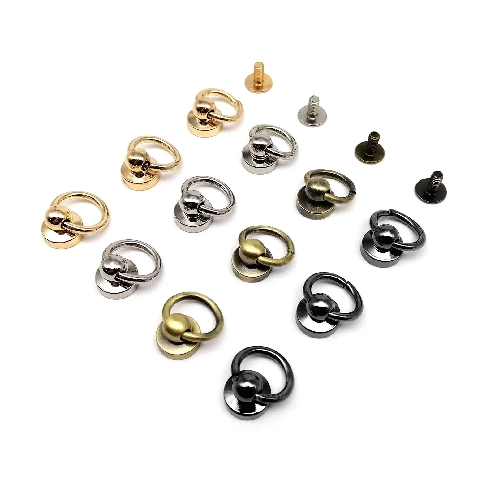 High Quality Solid Brass Ball Nail Screwback Chicago Screw Back Rivet Stud Spot with O Ring for Leather Bag Belt Phone Case