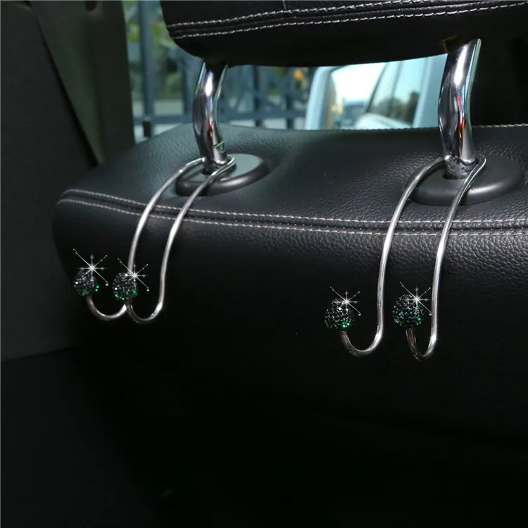Multifunctional Stainless Steel Universal Bling Car Back Seat Hanger Rhinestone Hook For Interior Headrest Organizer