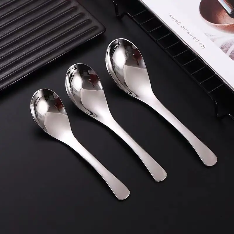 
Manufacturers wholesale stainless steel soup rice spoons Square head flat bottomed reusable spoon Silver Cutlery Set Custom logo 