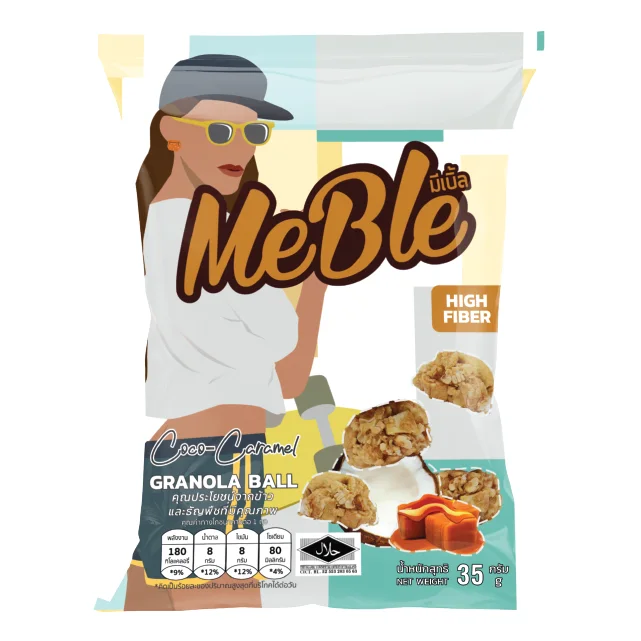 Granola Ball High Fiber Pop Rice Mixed with Coconut Caramel Brand Mable Grain Snacks Healthy Yummy Food