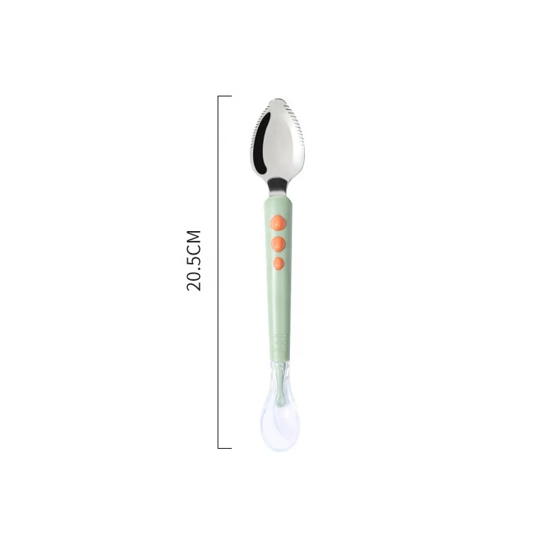 Baby Feeding Fruit Stainless Steel Double Head Spoon Baby Food Grade Silicone Fruit Puree Spoon