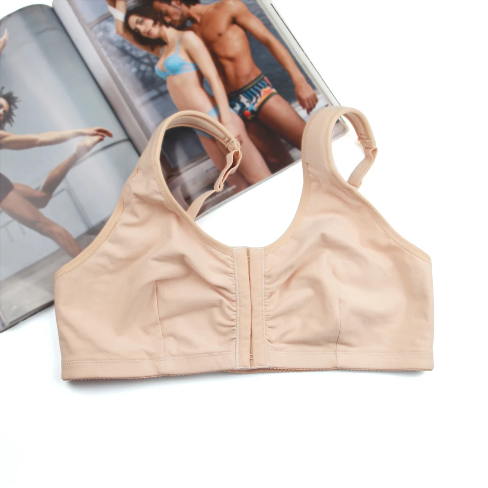 Wide Strap Busty Pocket Bra Front Closure Big Breast Minimizer Post Surgery Soft Mastectomy Bra
