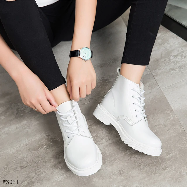 Genuine Leather Women white ankle Boots motorcycle Boots Female Autumn Winter Shoes Woman punk Motorcycle Boots