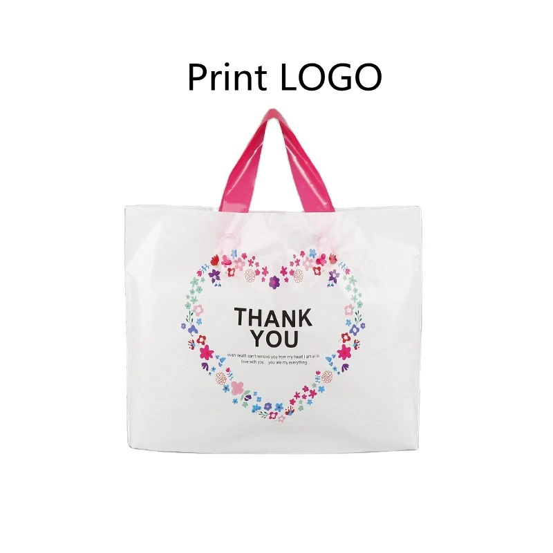 custom logo print carry apparel shoes clothes garment clothing shop shopping tote recyclable plastic carrier bag with handle