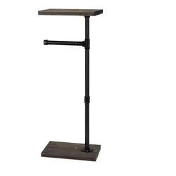 Metal Freestanding Toilet Roll Paper Holder Stand with Plant Pot Display Wooden Top Plate
