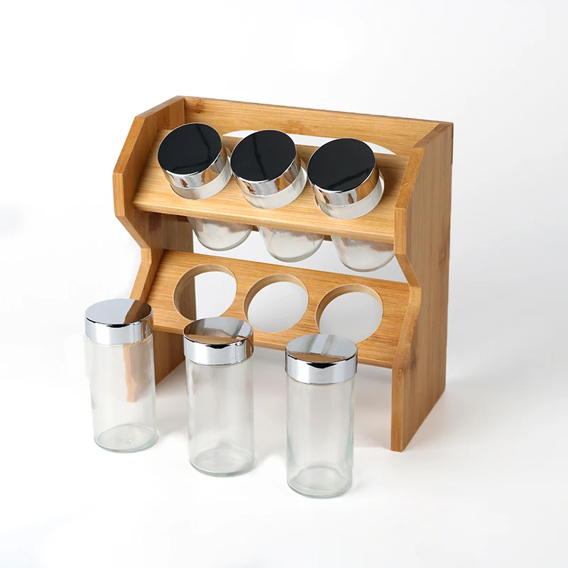 Wholesale Premium 2 Tier Bamboo Spice Holder Organizer Kitchen Wall Storage Spice Rack Set