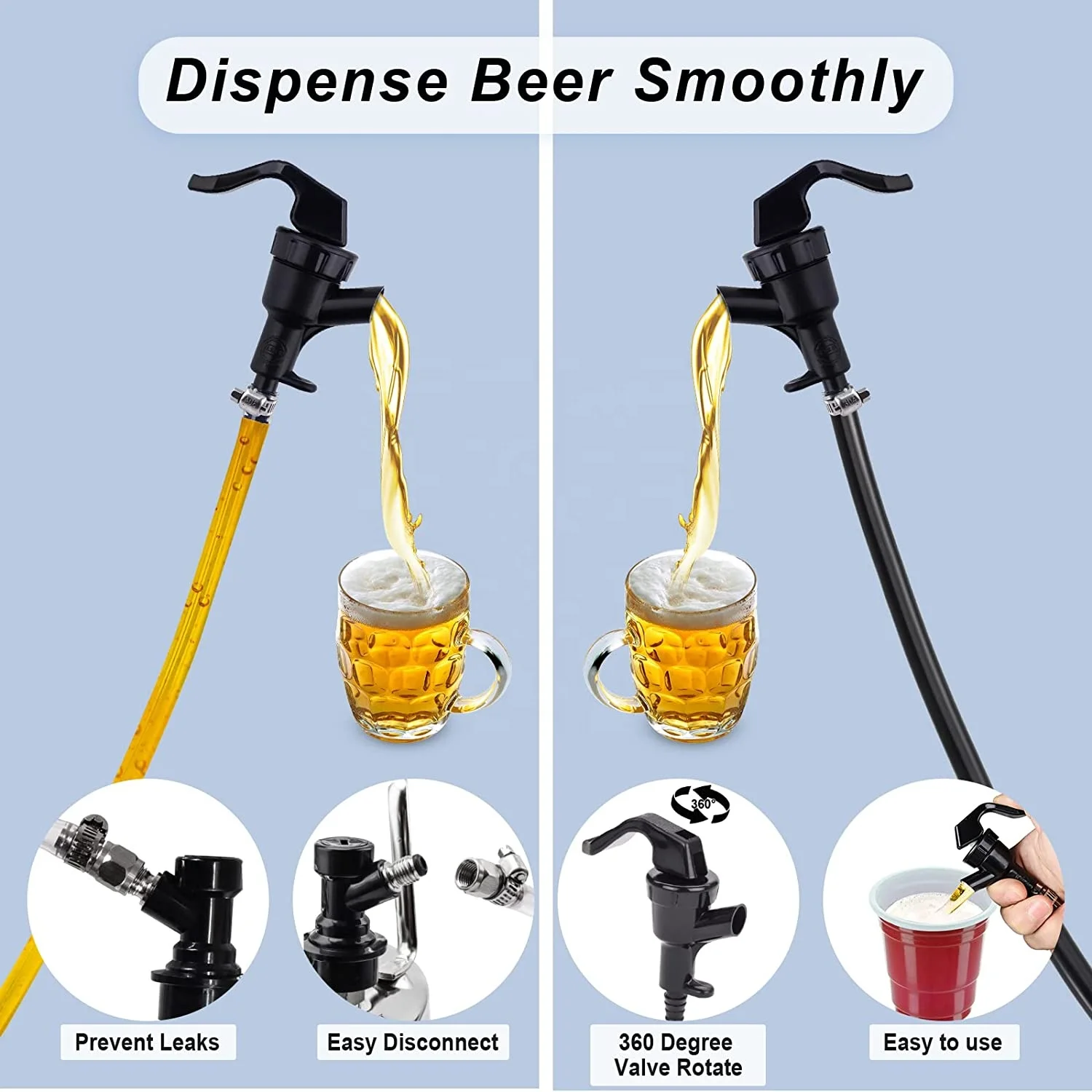 Ball Lock Beer Line Kit, Homebrew  Draft Kegerator Sankey Growler PVC CO2 Brewing Tubing Cornelius Corny Quick Disconnect Barb