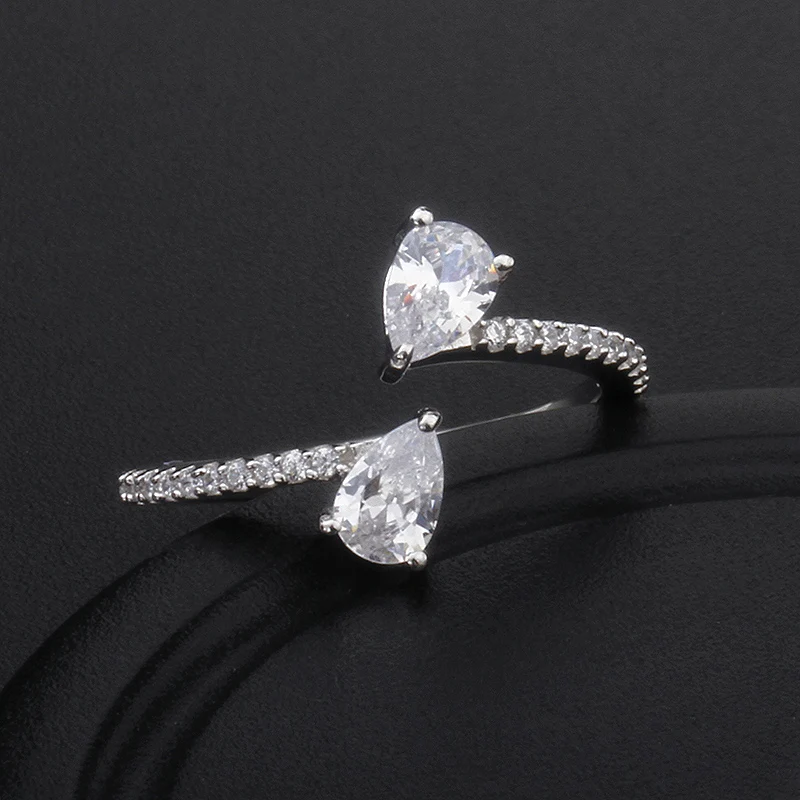 hot dainty ring 925 cz stone pear shape diamond engagement wedding bride promise 18k gold plated silver open cubic zircon rings