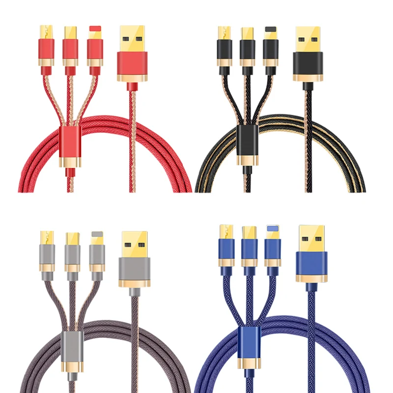 Джинсовый Плетеный 3A быстрое зарядное устройство для мобильного телефона usb-кабель 3 в 1 2021, лидер продаж для Apple iphone Micro USB-C