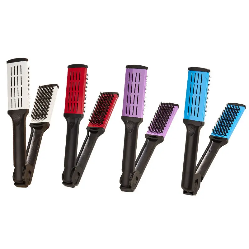Ceramic Coating Hair Straightener Brush Professional V-clip Style Hair Brush Flat Iron Comb bristle nylon Double Boar Bristle