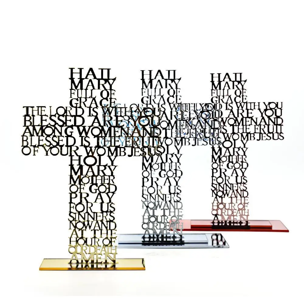 Jesus Cross Acrylic Scripture Home Decoration Catholic Bible Church Icon Decor Hail Mary 21cm