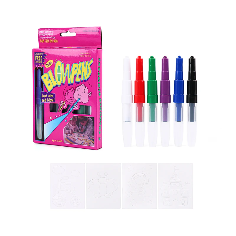 Factory Selling Six Color Drawing Toy Felt Tip Spray Air Brush Color Pen Blow Art Marker for Art Painting Graffiti
