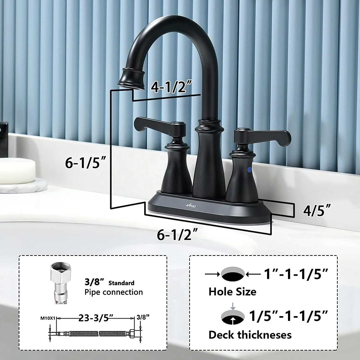 APS133-MB 3 Hole Classic Black Sink Double Bathroom Taps Washroom Basin Faucet With Two Handle