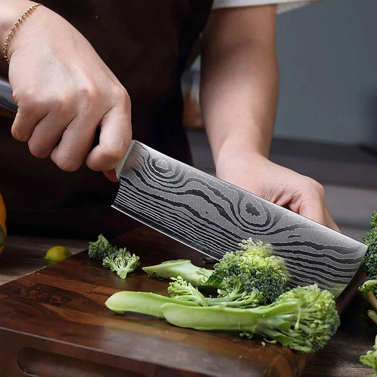 
Kitchen Knife Set 8&9 pcs of Stainless Steel Knives with wood Handle, blade surface Laser Damascus Pattern, easy to clean 