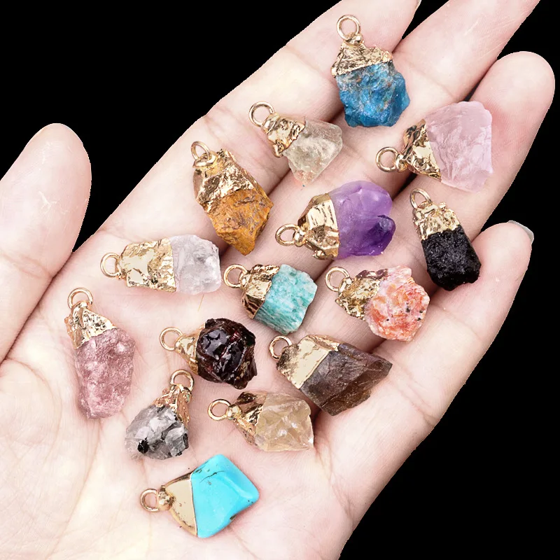 Crystal Pendant natural stone gilded electroplated small pendant semi-finished DIY necklace jewelry material