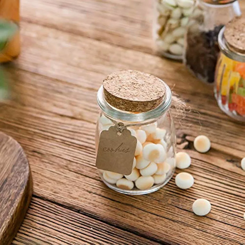 Jars Mini Round Clear Storage Glass with Cork Lids for Wedding Gifts Wholesale 100ml 150ml 200ml Kitchen Storage Bottles & Jars