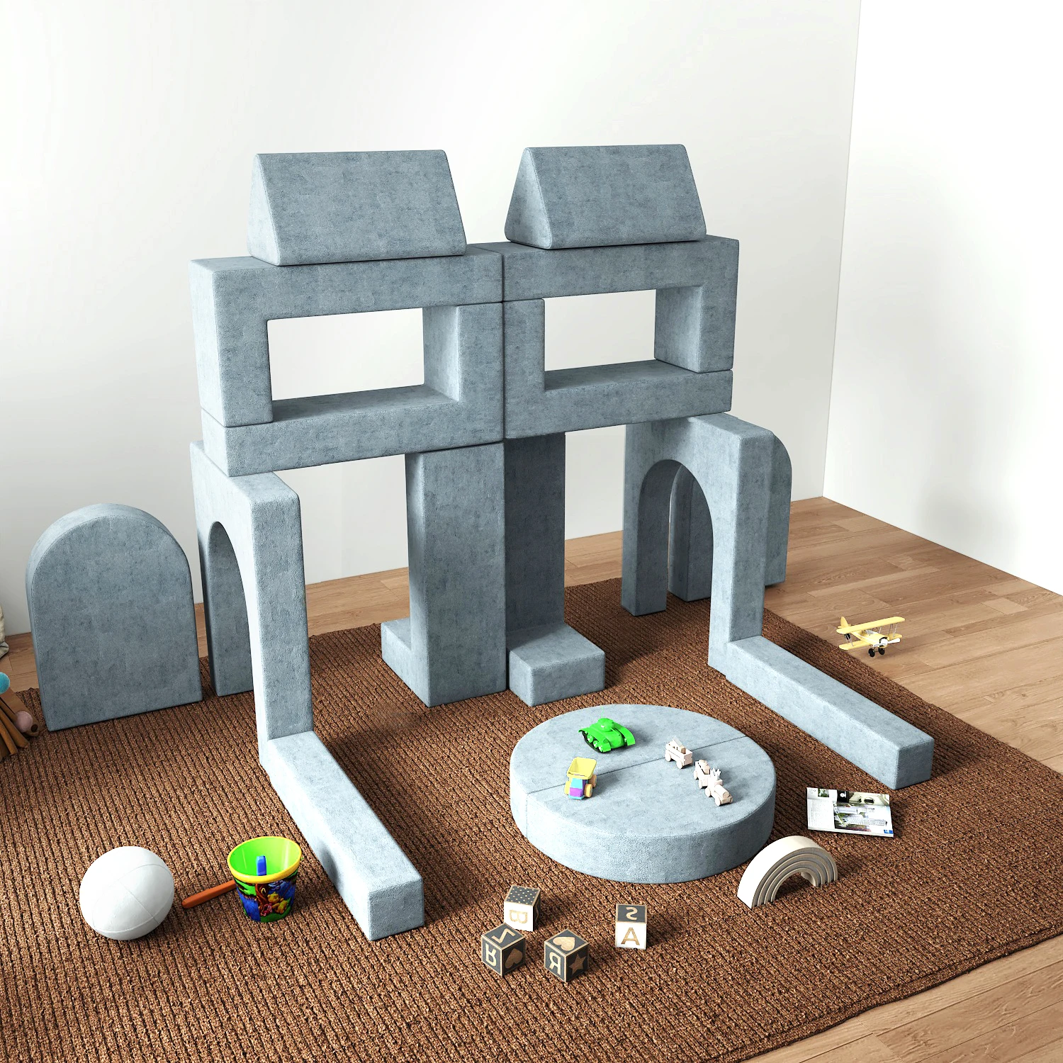 16pcs modular couch Factory Sponge Microfiber Fabric Soft Baby Play Bed Children Kid Play Room Baby Couch kids Sofa set