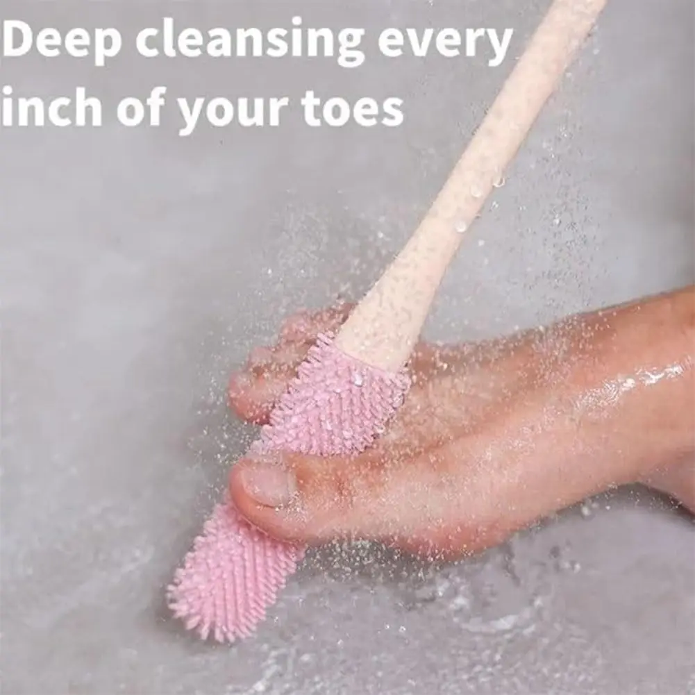 Toe Gap Cleaning Brush Long Handled Silicone Toe Crevice Cleaning Brush & Exfoliating Brush Foot Scrubber in Shower
