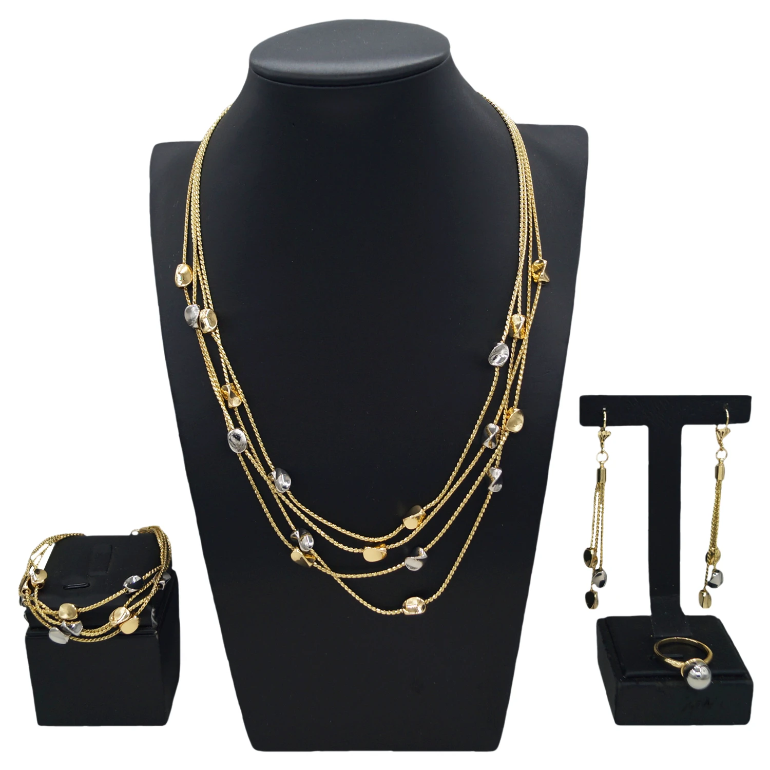 Yulaili Dubai Gold Style Alloy Gold Plated Jewelry Multi-layer Chain Fashion Necklace Earrings Ring Bracelet