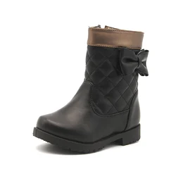 Ботинки до середины икры с бантиком-бабочкой; Детские черные ботинки из искусственной кожи