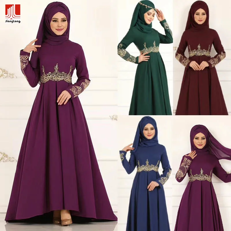 New Fashion Muslim Women Dress Gown Summer Long Sleeve Fashionable Women Islamic Clothing Prom Abaya Muslim Long Dress