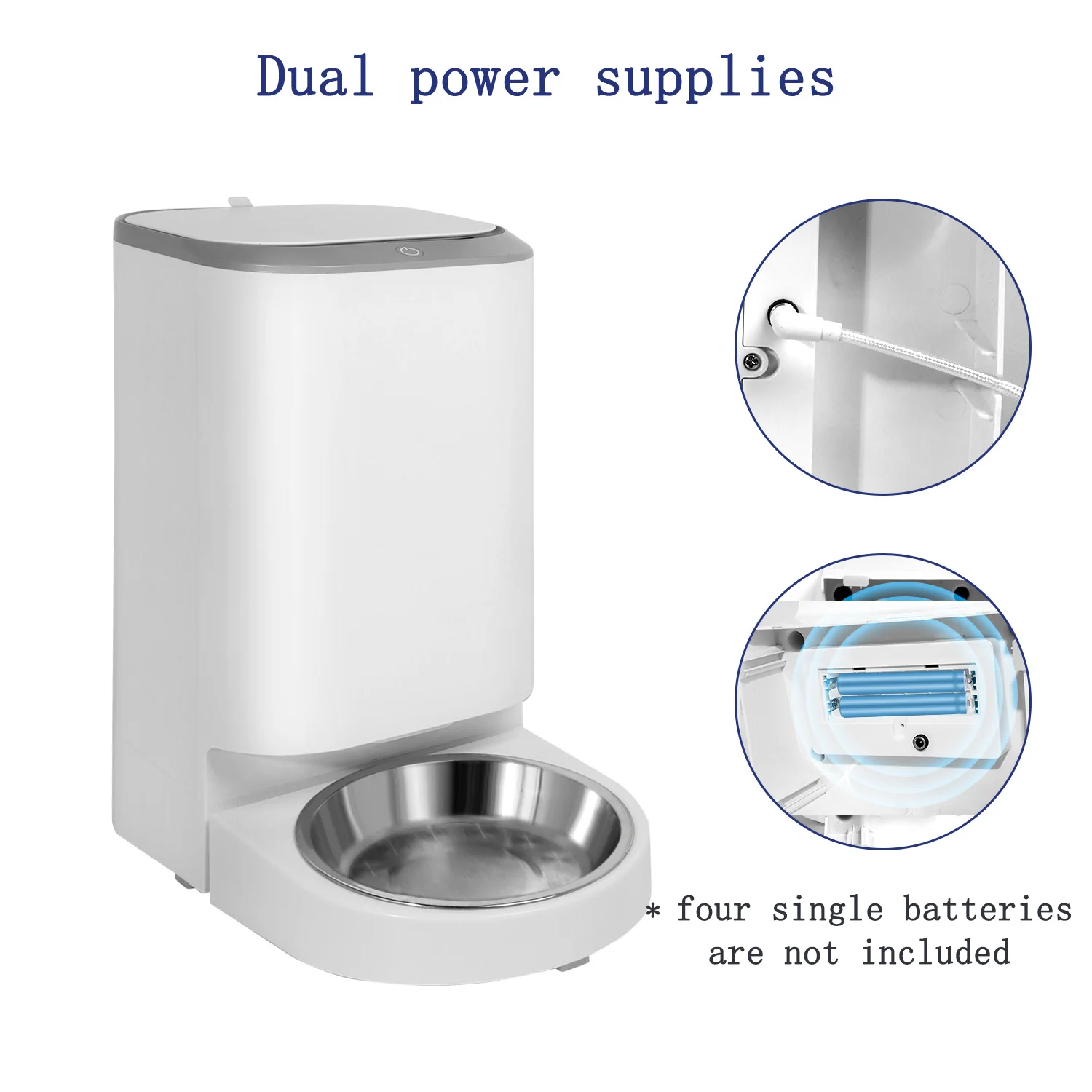 Vacuum Cat Food Feeder with Tuya Smart Mobile Phone App Remote Control Automatic Dog Food Dispenser Pet Feeder White Bowls Gray