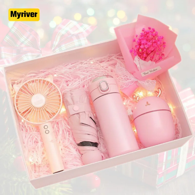 Myriver Custom Logo Enterprise Business Gift Advertising Promotion Corporate Gift Set Pen Notebook Vacuum Cup Umbrella Set