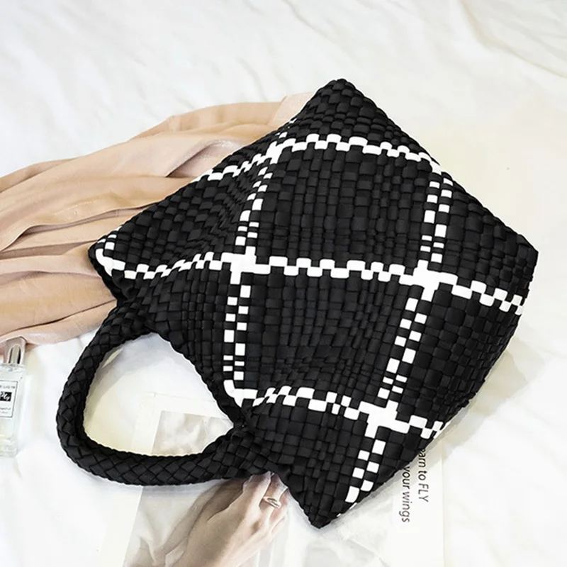 2023 designer customized diving cloth woven neoprene mother-daughter bag waterproof handbag beach woven handmade handbag