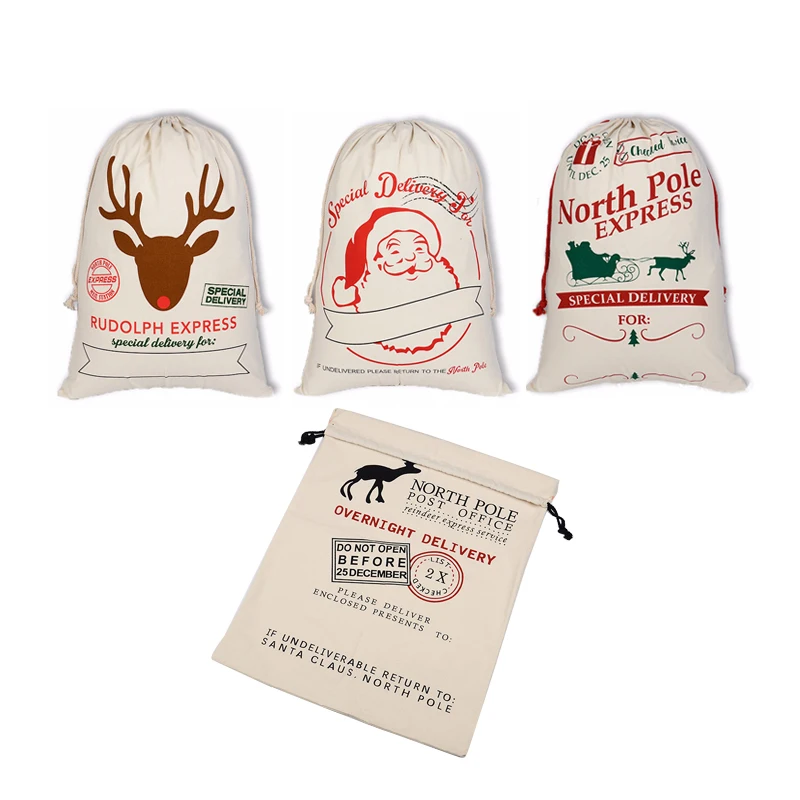 19 Designs Cotton Christmas Decorations Gift Packing Stocking Outdoor Bags Drawstring Backpacks