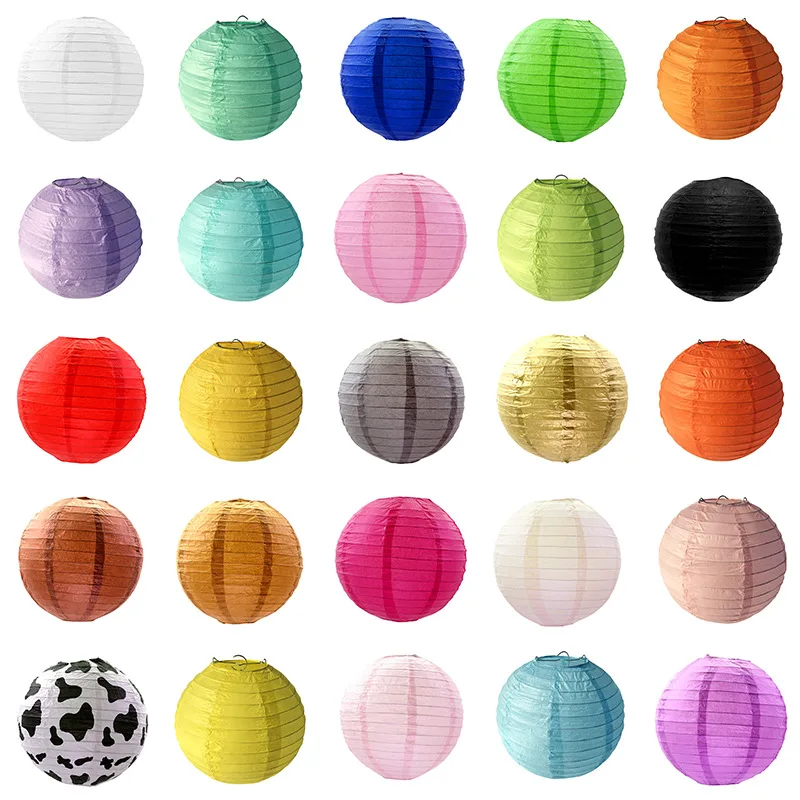 
8inches 20CM Custom Size Colorful Party Festival Home Decoration Silver Pink Color Round Chinese Hanging Paper Lantern 