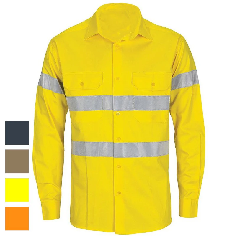 Men Work Fr Dry Fit Shirt Reflection Clothing Workwear Cotton High Visibility Safety  flame resistant Shirts