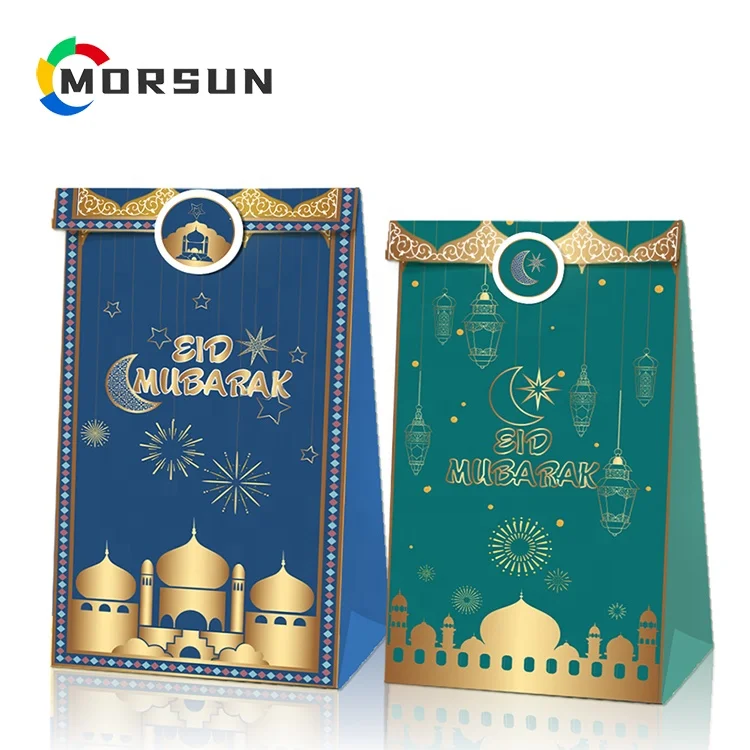 MorSun 12pcs Eid Al Adha Party Goodie Bags Paper Gift Bags Decoration Treat Bag Islamic Muslim Party Supplies