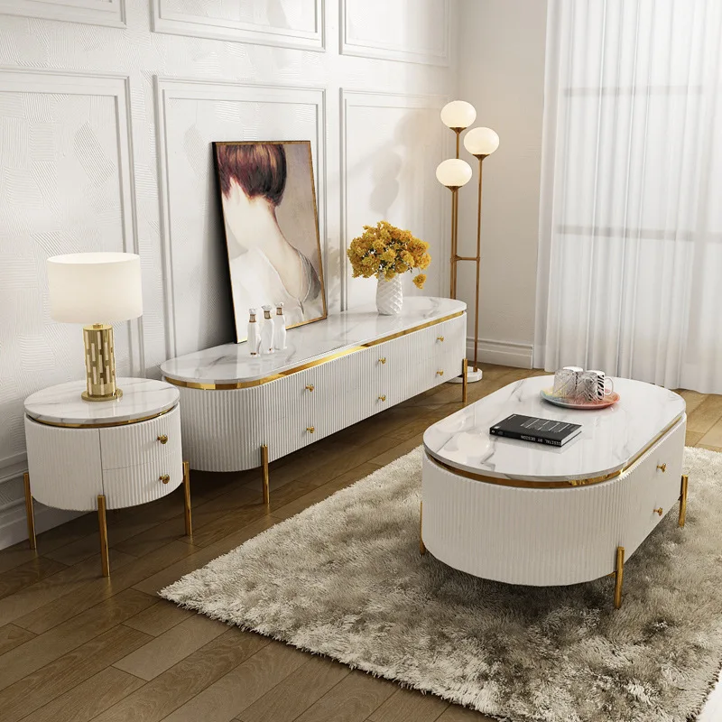 Modern living room cabinets solid wood marble console table furniture tv stand