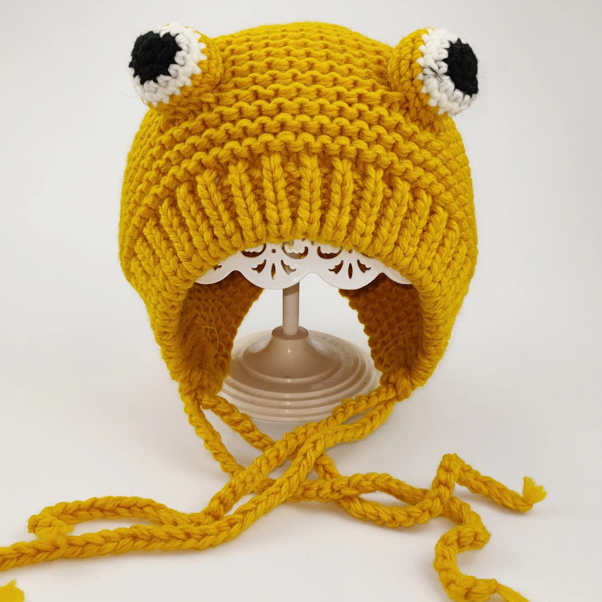 BSBH Children Outdoor Crochet Knitted Frog Headband Hat Beanie Cute Cartoon Big Eyes Frog Hats Winter Earflap Baby Kid Funny Cap